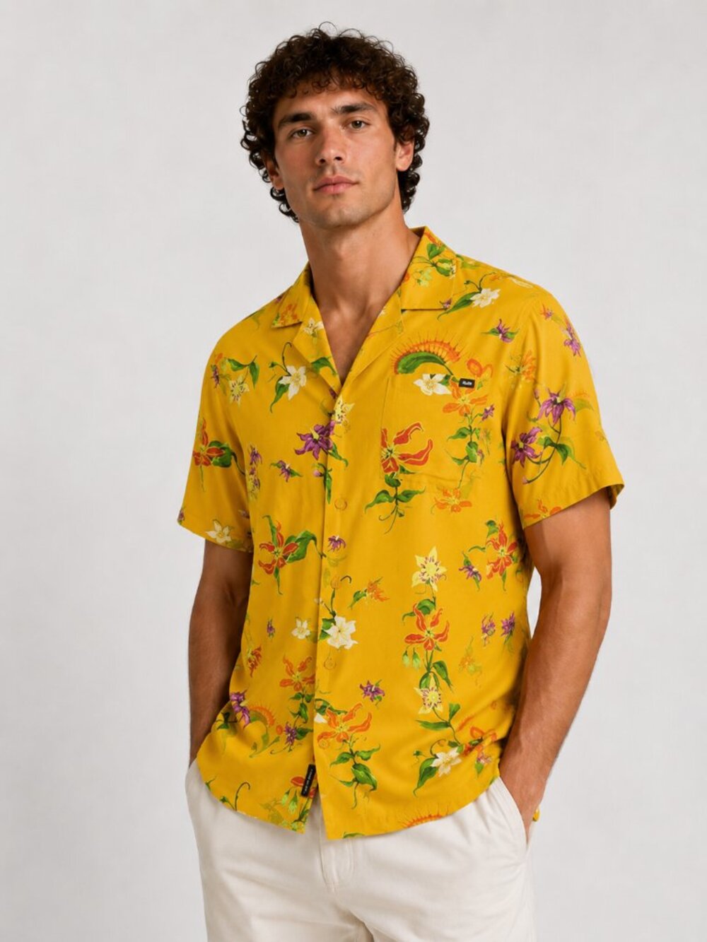 Vans Floral Button Up Shirt Golden Yellow Small NWT